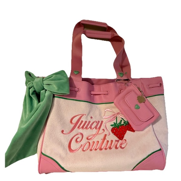 Juicy Couture Retro Strawberry Tote Daydreamer Bag Cherry Blossom Green Pink - Picture 3 of 12